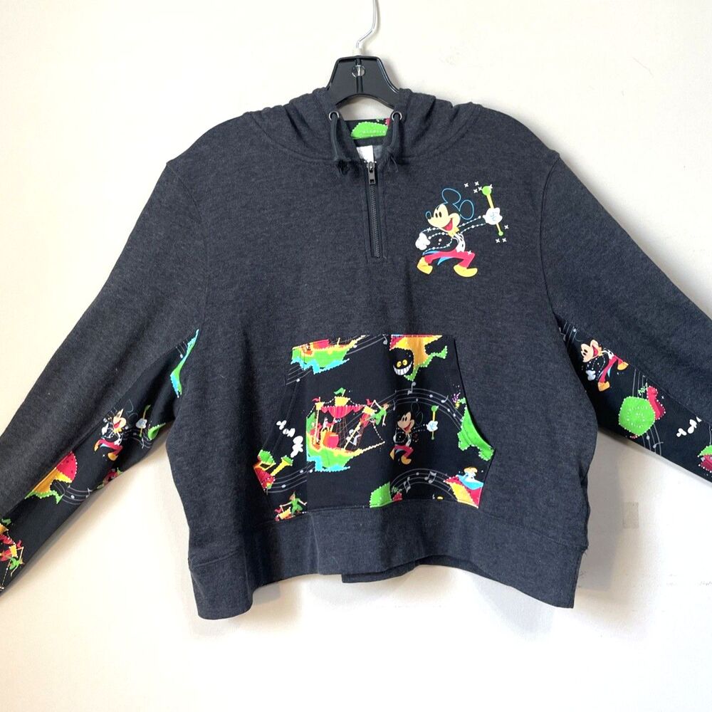 Mickey Mouse Charcoal Half-Zip Cropped Hoodie Sweatshirt